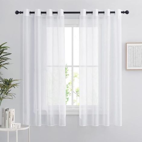 Tende trasparenti - tende corte a due pezzi - 100x200 cm - bianche - design moderno (1/3)