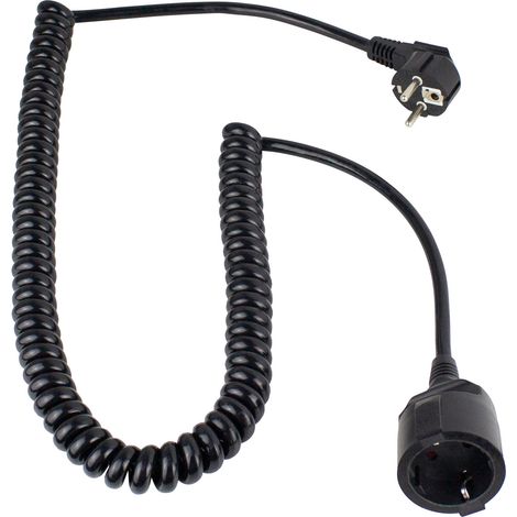 Spiralleitung mit Winkelstecker 2,5m schwarz H05VV-F 3G1,5 IP20