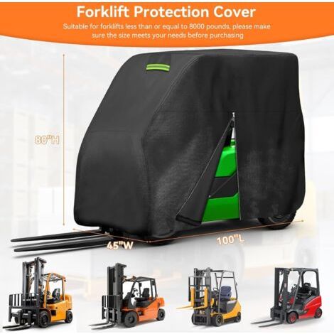 Protection pour chariot élévateur, adaptée à toutes les saisons, imperméable, résistante au soleil, à la neige et aux UV, avec porte zippée, bandes réfléchissantes et boucle coupe-vent. (1/3)