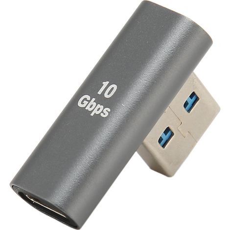 Adaptateur USB mâle vers USB-C femelle à angle droit (90°) pour ordinateur portable, téléphone et PC. (1/5)