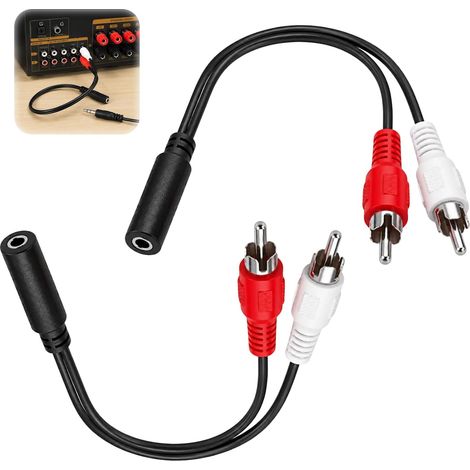 Adaptateur RCA vers jack AUX 3,5 mm (10 cm) : câble audio femelle 3,5 mm vers 2 prises RCA (1/8" femelle vers 2 prises mâles) pour amplificateur TV, home cinéma et enceintes (lot de 2). (1/5)