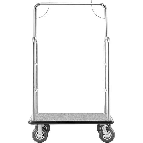 Chariot à bagages hôtelier, capacité 500 kg, acier inoxydable brossé, montants incurvés, plateau rouge moquetté, roues caoutchouc 15 cm, idéal hôtels, résidences, complexes (1/5)