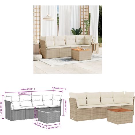 5-tlg. Garten-Sofagarnitur mit Kissen Beige Poly Rattan - Gartengestelle - Gartenmöbelset - Outdoor Möbel - Lounge Set - Rattan Gartenmöbel - Home & Living (1/3)