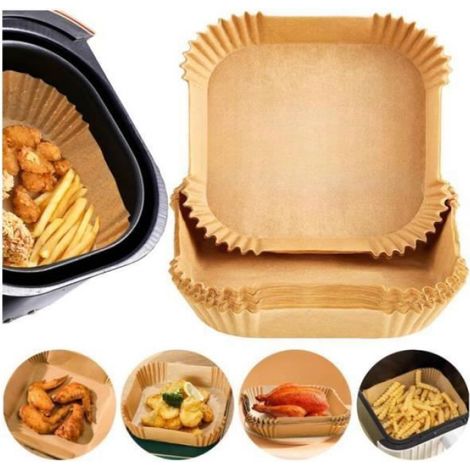 100 pièces Papier de cuisson pour friteuse sans huile, de papier de cuisson carré jetable, Papier Sulfurisé pour FEUILLE DE CUISSON (1/4)