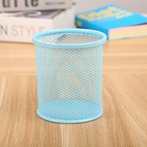 Porte-stylo en métal rond, porte-stylo en métal, porte-stylo en maille, 9 x 10 cm, bleu clair (1/5)