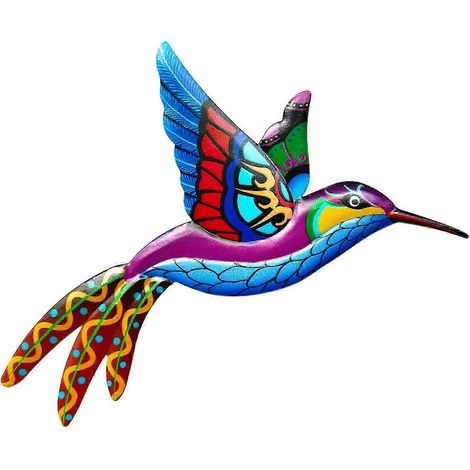 Statue de colibri en fer forgé, antirouille, colorée, décoration murale pour jardin, intérieur et extérieur-Blue