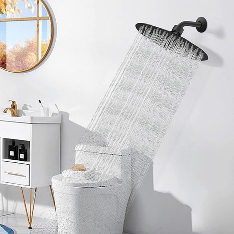 Pommeau de douche rond et fin en acier inoxydable noir SUS304, jet pressurisé. (1/4)