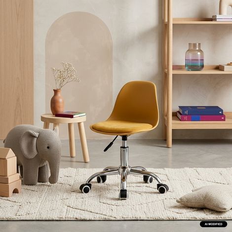 sweeek - Chaise de bureau enfant à roulettes ajustable piètement chromé moutarde - Manel