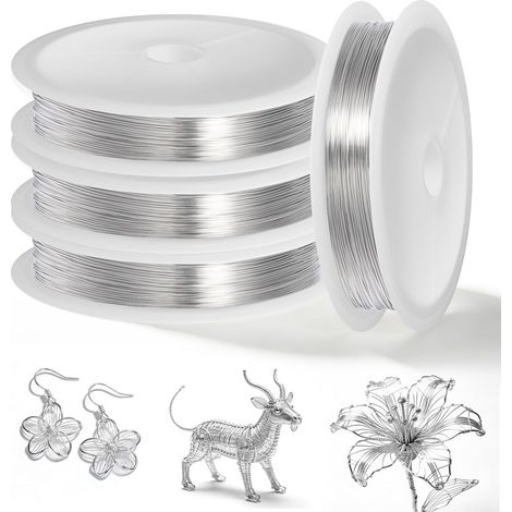 Lot de 4 rouleaux de fil de bricolage en acier inoxydable 304 - 0,3 mm x (1/5)