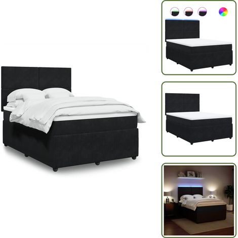 The Living Store Giroletto a Molle con Materasso Nero 140x200 cm in Velluto - Materasso a molle insacchettato