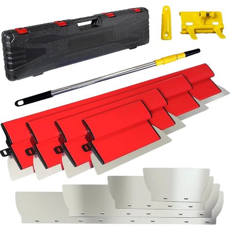 Spatola per lisciare il cartongesso, lame in acciaio inox, misure da 25 cm a 80 cm, lunghezza telescopica 127 cm, design leggero, impugnatura ergonomica. (1/5)