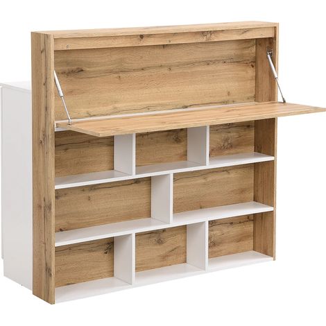 Meuble de bar avec 2 portes et 1 tiroir en MDF - Blanc et Naturel - LAMONIA (1/5)