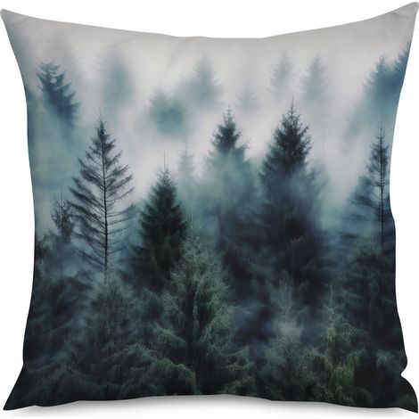 Housse de coussin, Coussin motif forêt brumeuse, ambiance sereine (1/5)