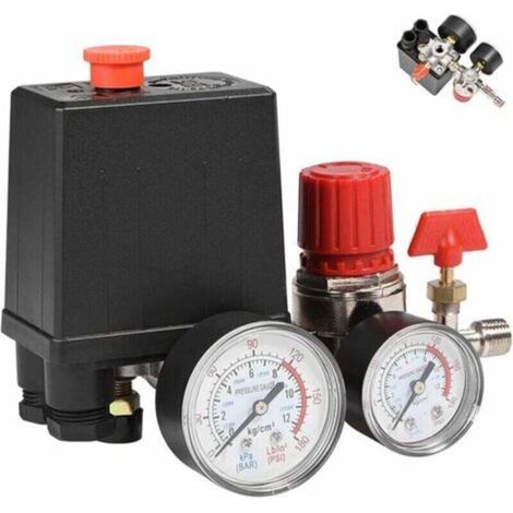 SNQ – Pressostat monophasé 90-120PSI – 4 ports avec manomètre – Débit 3000 L/min – Tension 240V pour compresseur d'air (1/5)