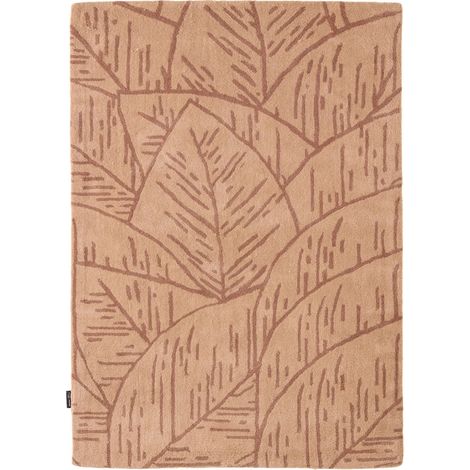 Tapis fait main marron motif feuilles en laine coton - 133 x 190 cm (1/5)