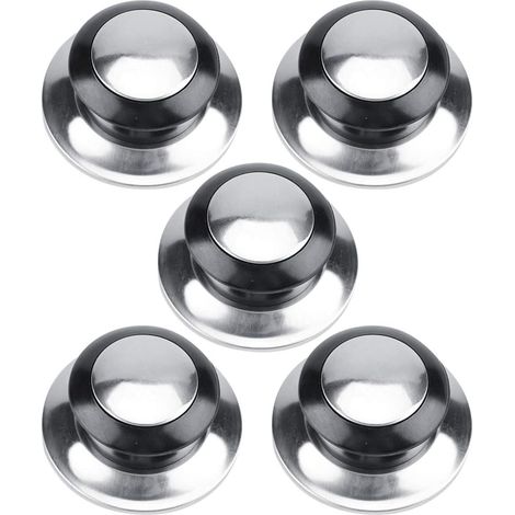 Poignée Couvercle Casserole - Bakélite Métal Noir Argent - Résistante Chaleur - Compatible Tous Couvercles Cuisine - Lot de 5