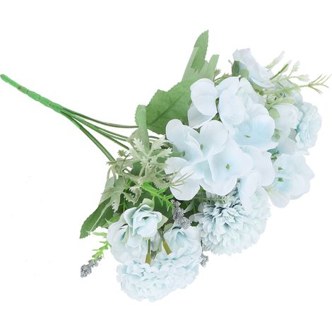 Bouquet de fleurs artificielles bleu clair, idéal pour la décoration de la maison, du bureau, de l'hôtel ou d'un banquet. Parfait pour un cadeau ou un objet de décoration. (1/5)