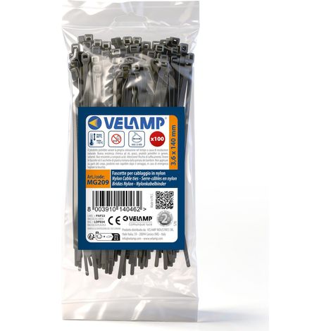 Kit di 100 Fascette plastica nere per cablaggio - Stringicavo professionali 3,6x140 mm, Nylon 6.6, Iper Resistenti alla rottura (1/5)