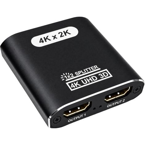 HDMI Splitter 1 in 2 Out 4K Répartiteur Hdmi 1 Input 2 Output Aluminium 4K@60 HDCP1.4, 3D/1080P/720P, compatible PC/PS4/Blu-Ray/projecteur, audio LPCM/DTS/Dolby, miroir 2 écrans, câble USB inclus (1/5)