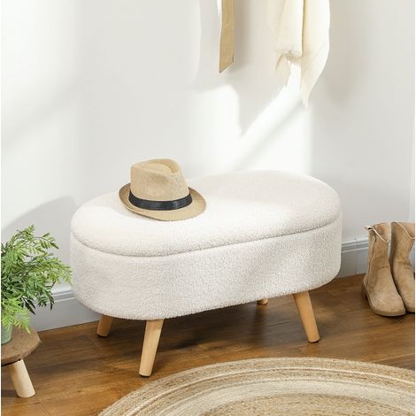 Panca contenitore 82x41x45 cm, seduta imbottita, vano interno, gambe in legno di pino, poliestere bianco (1/5)