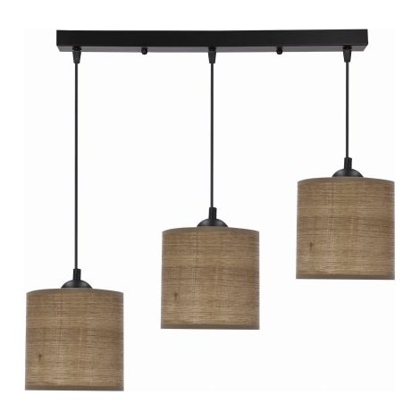 Suspension noire abat-jours noyer 3xE27 Legno Candellux