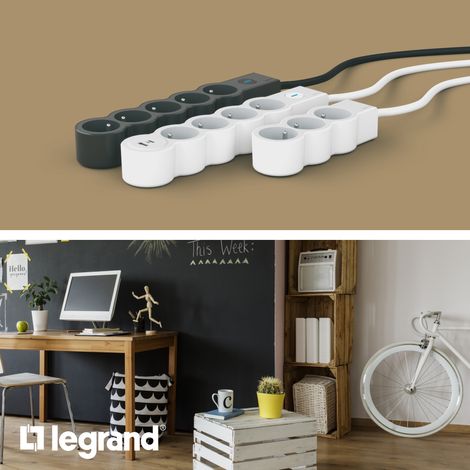 LEGRAND - Rallonge multiprise extra-plate avec 3 prises de courant avec terre avec cordon 3m - blanc et gris clair (1/9)