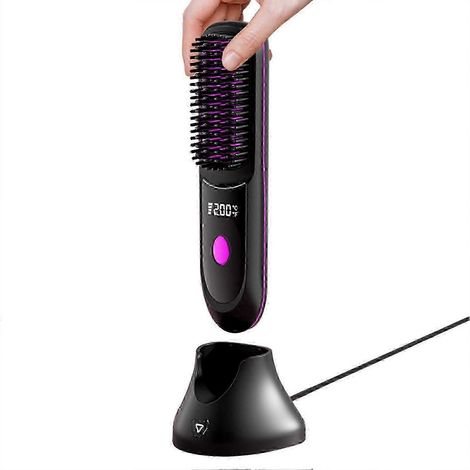 Brosse lissante sans fil rechargeable - Mini lisseur ionique, outil de coiffage de voyage anti-frisottis, chauffe rapide (1/4)