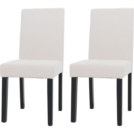 Lot de 2 chaises de salle à manger Littau, chaise de cuisine à dossier haut, tissu/textile Velours bois crème, pieds f (1/2)
