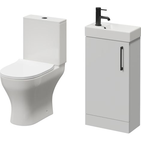 Napoli Cube Gloss Grey Pearl 400mm Single Door Vanity Unit and Jubilee Toilet Suite with Align Basin - 400mm - Matt Black 160mm Handle