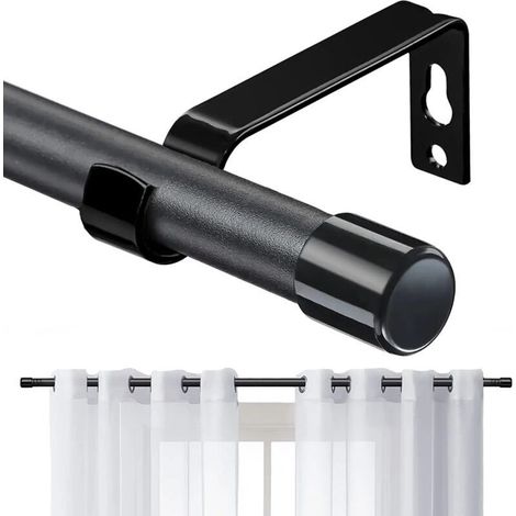 Tringle à Rideaux, 76-157cm Tringle à Rideau Extensible avec Boutons Cap avec Supports Ensemble de Quincaillerie en Acier Inoxydable Réglable - 16mm de Diamètre Fenêtre Décorative pour Salon/Noir Mat (1/5)