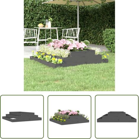 The Living Store Jardinière Gris 110x110x27 cm Bois massif de pin - Jardinier - Pots De Fleurs - Bac À Fleurs - Lit Surélevé - Bois Massif (1/5)