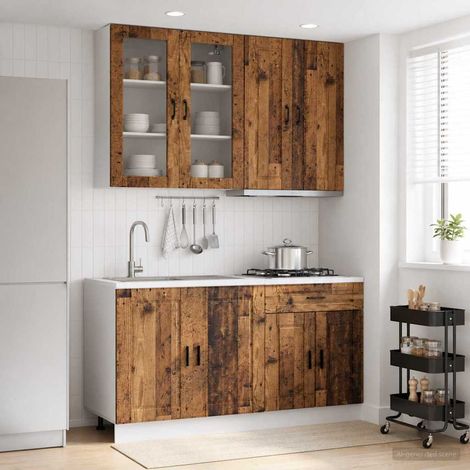 Ensemble de meubles de cuisine 4 pièces en bois d’ingénierie, coloris bois ancien - PANGIVO (1/5)
