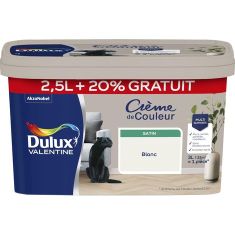 Peinture Crème De Couleur Satin Blanc 2,5 L + 20% gratuit - Dulux Valentine