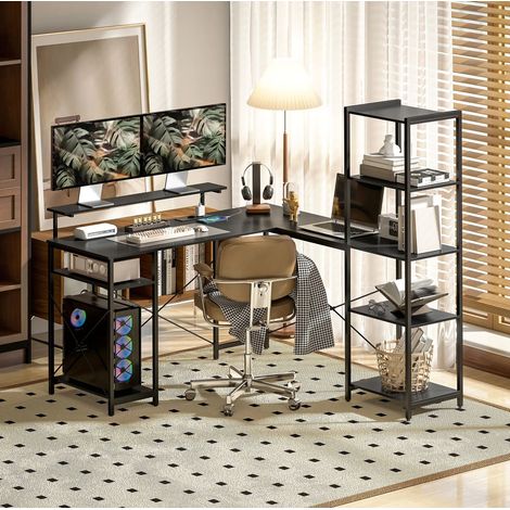 Scrivania angolare con USB e ripiano monitor OKMYHOME (1/5)