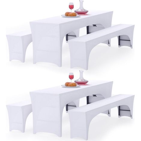 Bierzeltgarnitur Hussen 2er-Set 220x70cm Weiß, Stretch-Bezüge für Tisch & Bank (1/5)