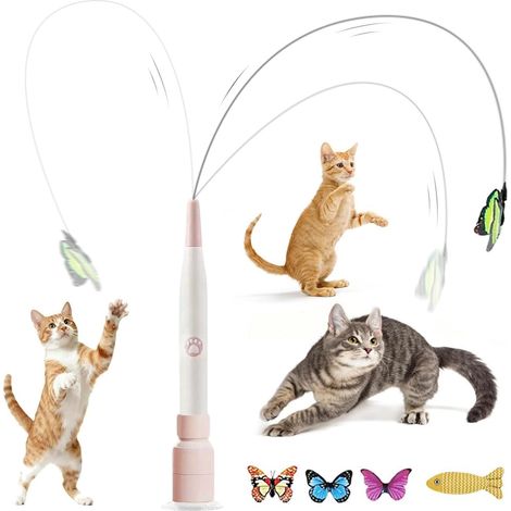 Abnehmbarer Katzen-Trainingsstab mit 2 Modi, elektrisches Schmetterlings-Katzenspielzeug, Katzenspielzeug für drinnen mit Saugnapf, elektrische Angelrute für Katzen, Schmetterlings-Katzenspielzeug für (1/5)
