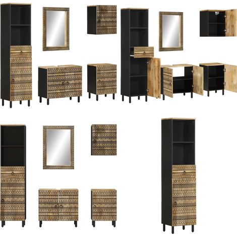 Set Mobili da Bagno 5 pz in Legno Massello di Mango - Armadietto da bagno - Specchio da trucco