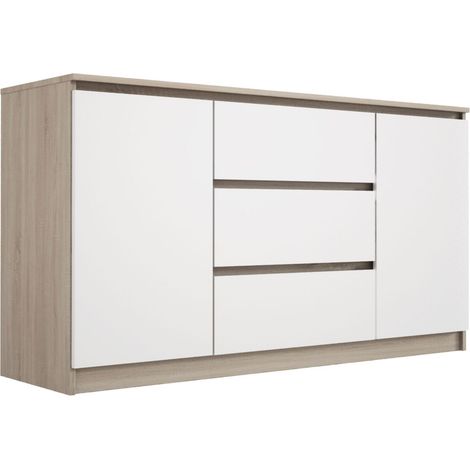 Cassettiera : Rovere Sonoma / Bianco Opaco, 3 cassetti, 140 x 39 x 79 cm (1/4)