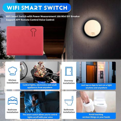 Interrupteur intelligent WiFi Tuya avec mesure de la consommation, mini disjoncteur 16 A à monter soi-même, compatible avec la commande à distance par application et la commande vocale - JBMEDIA (1/4)