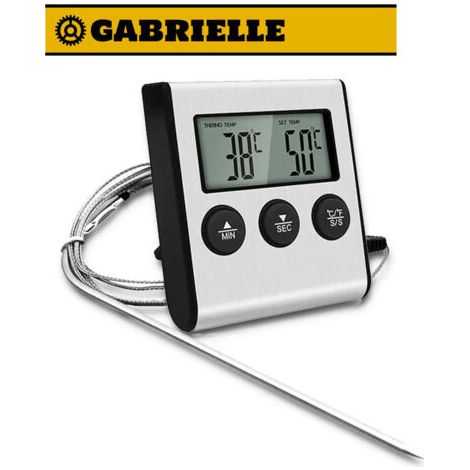 QORVA-1 thermomètre numérique LED avec sonde, thermomètre alimentaire avec fonction minuterie, thermomètre de cuisson et de grillade, four, piles non incluses (1/5)