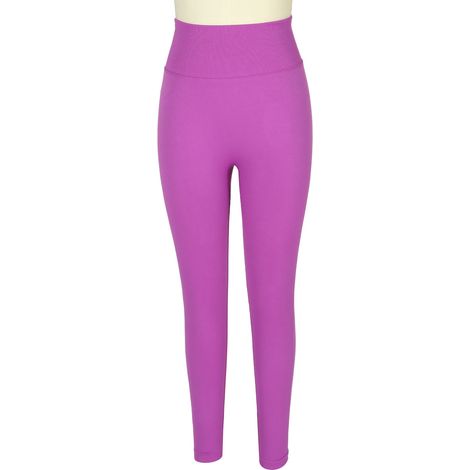 Legging yoga taille haute violet foncé, pantalon fitness gainant ventre plat femme, lifting fessier salle sport élastique contrôle abdominal. (1/5)