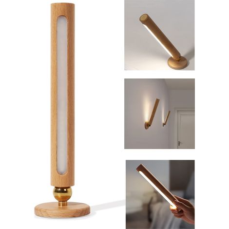 Applique murale LED en bois rotative à 360 °, applique murale rechargeable à intensité variable détachable magnétique, veilleuse USB pour la maison (1/5)