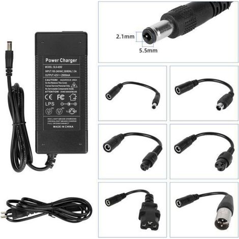 Chargeur Batterie Lithium - 42 V 1,5 A - Pour Scooter Électrique - 6 Câbles Adaptateurs - Noir (1/5)