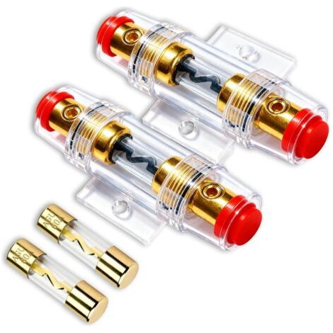2 Porte-Fusibles AGU Inline avec 2 Fusibles 60A, Porte-Fusible Voiture Doré Transparent pour Audio Auto, Amplificateur, Alarme, Compresseur, Compatible Câbles 4/6/8/10 AWG (1/5)