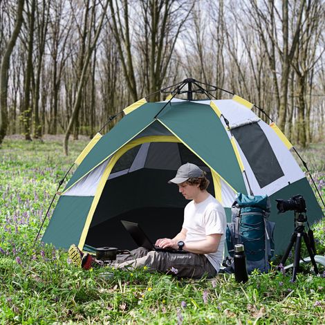 Tente de camping 3 personnes, tente dôme pliable avec fenêtre, sac de transport, piquets, tapis de sol, tente familiale imperméable (1000 mm), idéale pour le camping, les voyages, la randonnée et le j
