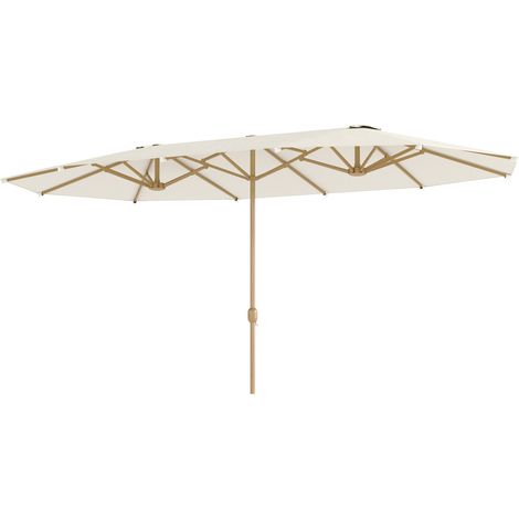 Parasol Dornbach XXL Exotique Manivelle Acier Effet Bois Tissu Beige 455 cm