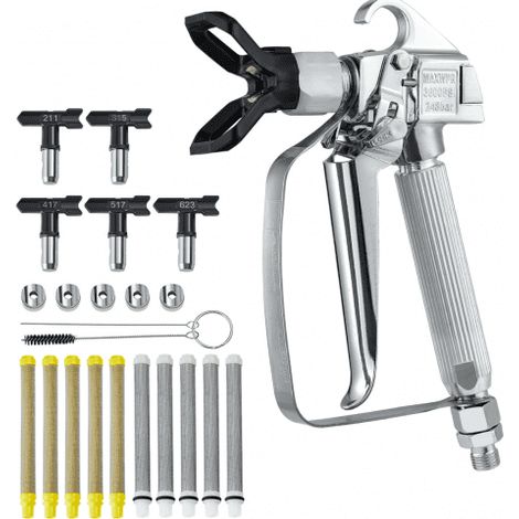 Pistola Pulverizadora de Pintura Sin Aire de Alta Presión de 3600 PSI con 5 Puntas, Juego de Pistola Pulverizadora Sin Aire con Junta Giratoria con Filtros, Aguja de Limpieza y Cepillo (1/5)