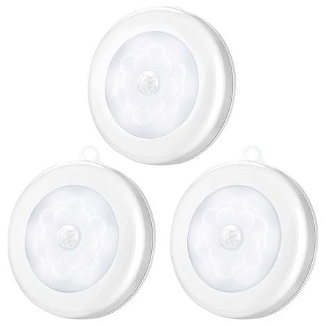 Lampes de Nuit Détecteur de Mouvement, Lot de 3 Veilleuse LED Détecteur Sans Fils Alimenté par Piles pour Chambre, Salon, Garage, Salle de Bain (1/4)