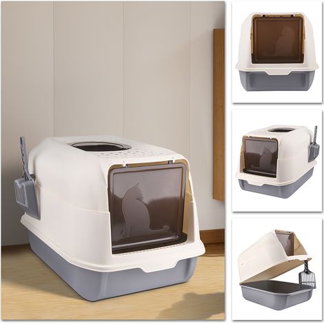 Bac à litière pour chat XL avec toit ouvrant – Conception fermée pour bloquer les odeurs – Facilité d'accès pour gros chats – 36x51x34cm – Aqrau (1/5)