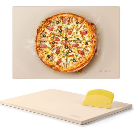 Pierre à pizza rectangulaire en cordiérite de 50,8x35,5 cm, pierre de cuisson extra large avec grattoir en PP, résistante à la chaleur de 1,7 cm d'épaisseur, pour four, cuisson du pain, barbecue (1/5)